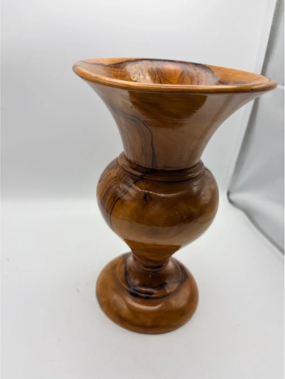 Vintage turned olive wood vase. Rustic and hand crafted.